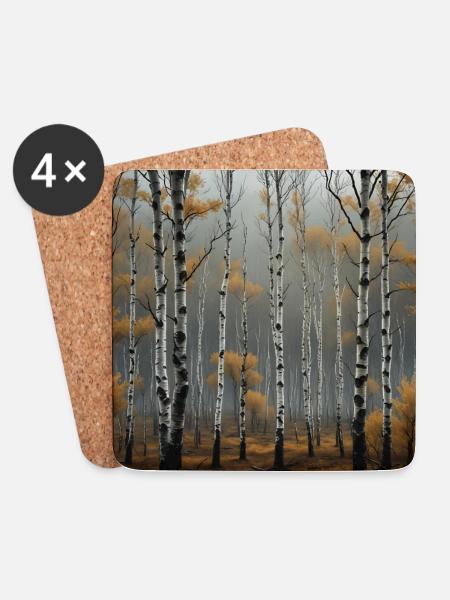 Birken Wald - Untersetzer (4er-Set) - Weiß