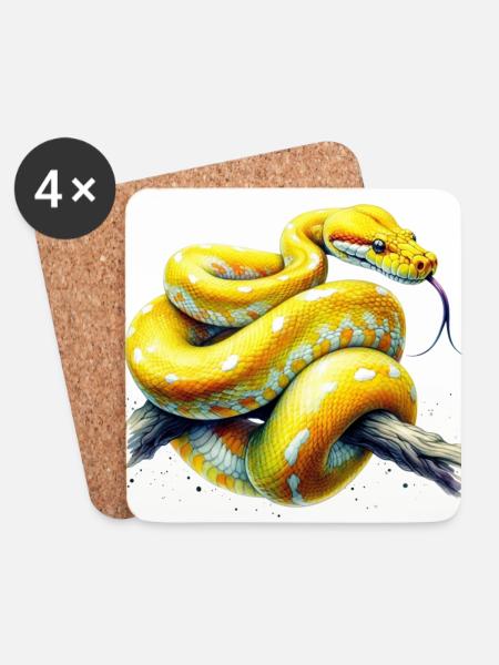 Gelbe Python - Untersetzer (4er-Set) - Weiß