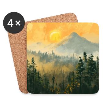 Mountains, Landscape, Nature, Trees, Sun - Coasters (set of 4) - white - Front