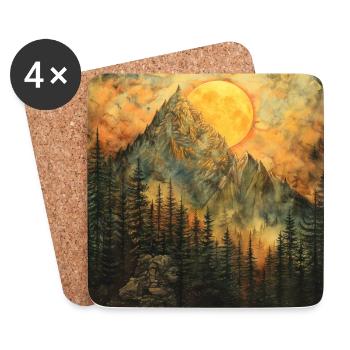 Mountains, Landscape, Nature, Trees, Sun - Coasters (set of 4) - white - Front