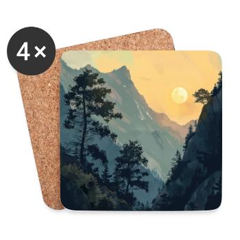 Mountains, Landscape, Nature, Trees, Sun - Coasters (set of 4) - white - Front