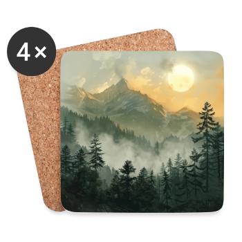Mountains Landscape Nature Trees Sun - Coasters (set of 4) - white - Front
