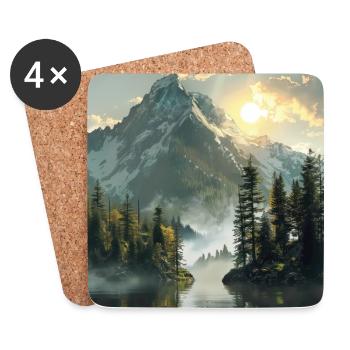 Mountains, Landscape, Nature, Trees, Sun - Coasters (set of 4) - white - Front