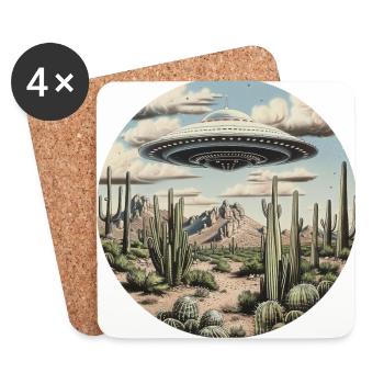 OVNI, Nature, Extraterrestre, Cactus, Cactus, Désert - Dessous de verre (lot de 4) - blanc - Devant