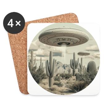 OVNI, Nature, Extraterrestre, Cactus, Cactus, Désert - Dessous de verre (lot de 4) - blanc - Devant