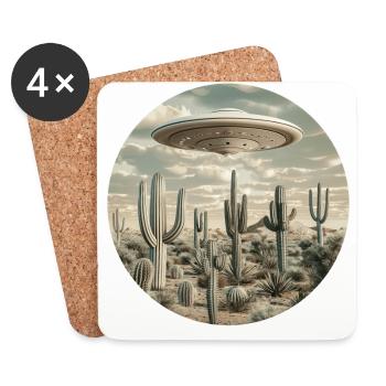 OVNI, Nature, Extraterrestre, Cactus, Cactus, Désert - Dessous de verre (lot de 4) - blanc - Devant