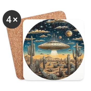 OVNI, Nature, Extraterrestre, Cactus, Cactus, Désert, - Dessous de verre (lot de 4) - blanc - Devant