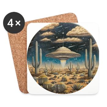 OVNI, Nature, Extraterrestre, Cactus, Cactus, Désert - Dessous de verre (lot de 4) - blanc - Devant