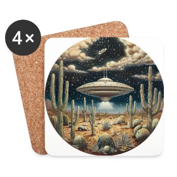 OVNI, Nature, Extraterrestre, Cactus, Cactus, Désert - Dessous de verre (lot de 4) - blanc - Devant