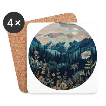 Boho, Flowers, Mountains, Landscape, Nature, Trees - Coasters (set of 4) - white - Front