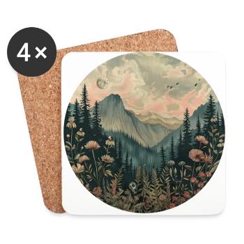 Boho, Flowers, Mountains, Landscape, Nature, Trees - Coasters (set of 4) - white - Front