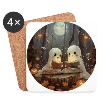 Ghosts, Reading, Book, Library, Halloween - Coasters (set of 4) - white - Front
