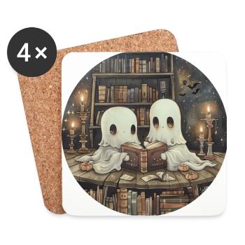 Ghost Reading Book Library - Coasters (set of 4) - white - Front