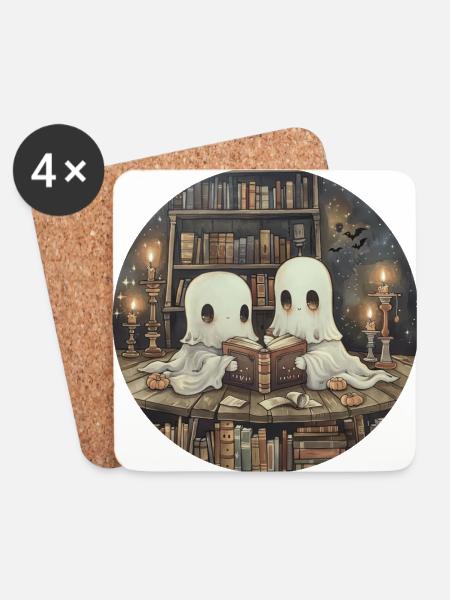 Geister Lesen Buch bibliothek - Untersetzer (4er-Set) - Weiß