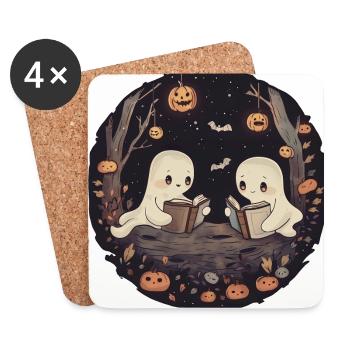 Ghosts, Reading, Book, Library, Halloween - Coasters (set of 4) - white - Front