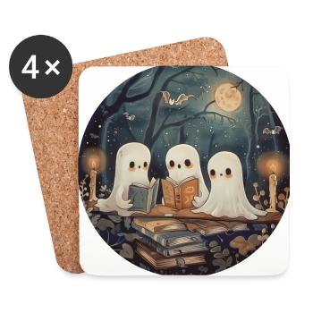 Ghosts, Reading, Book, Library, Halloween - Coasters (set of 4) - white - Front