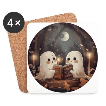 Ghosts, Reading, Book, Library, Halloween - Coasters (set of 4) - white - Front