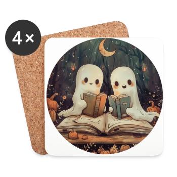 Ghosts, Reading, Book, Library, Halloween - Coasters (set of 4) - white - Front
