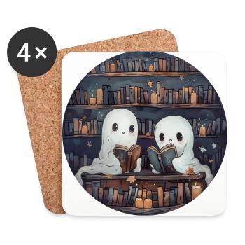 Ghosts, Reading, Book, Library, Halloween - Coasters (set of 4) - white - Front