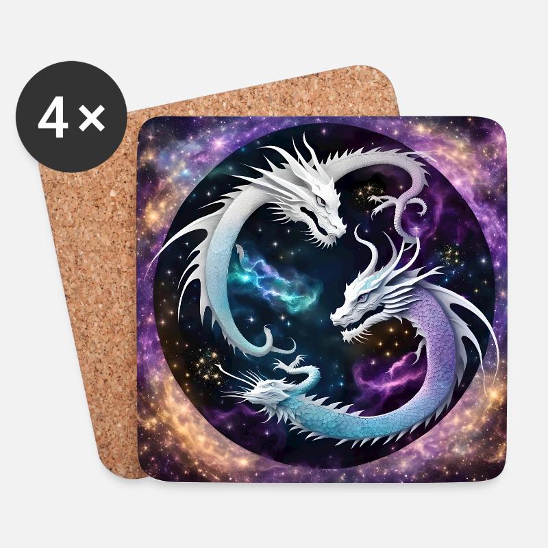 Dragon Yin und Yang - Untersetzer (4er-Set) - Weiß