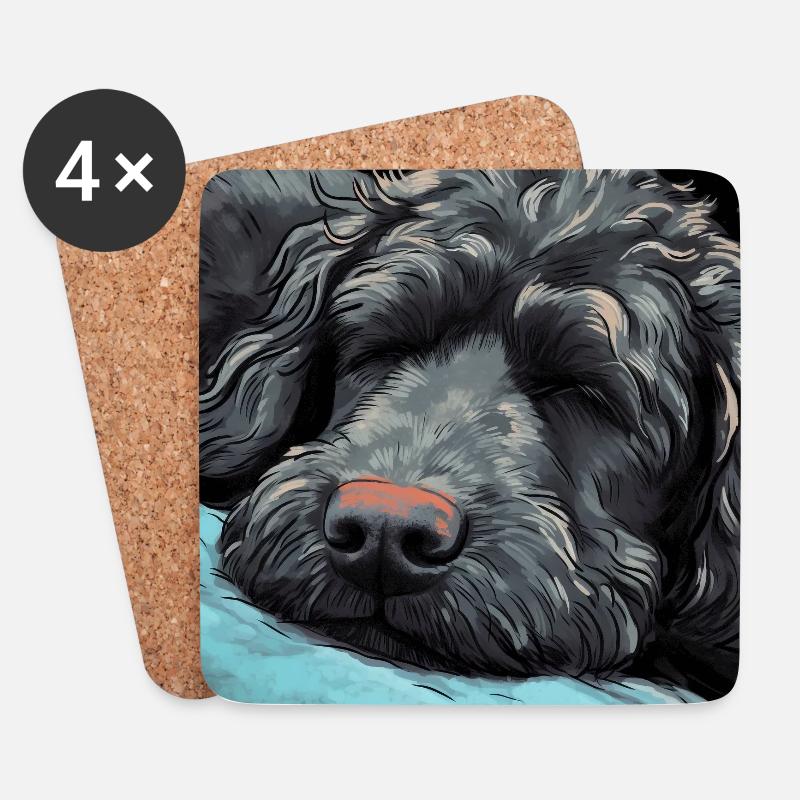 Sleeping Black Golden Doodle - Coasters (set of 4) - white