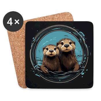 Two cute otters standing in the water - Coasters (set of 4) - white - Front