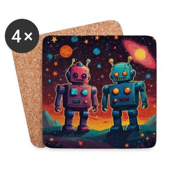 Zwei verliebte Roboter unter dem Sternenhimmel - Untersetzer (4er-Set) - Weiß - Vorne