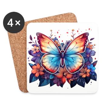 Butterfly, Flowers, Spring, Nature - Coasters (set of 4) - white - Front