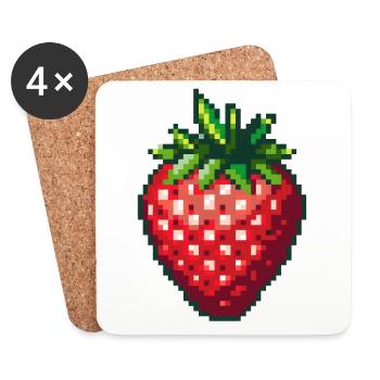 Pixel Erdbeere Sommer Frucht - Untersetzer (4er-Set) - Weiß - Vorne