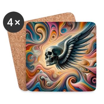 Crâne avec des ailes (coloré) - Dessous de verre (lot de 4) - blanc - Devant