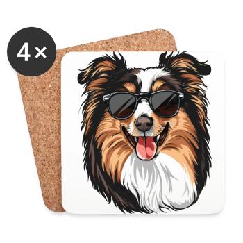 Collie, colley à poil long, chien, lunettes de soleil, somme - Dessous de verre (lot de 4) - blanc - Devant
