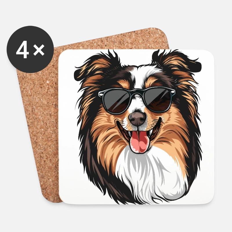 Collie, Langhaarcollie , hund, Sonnenbrille, somme - Untersetzer (4er-Set) - Weiß