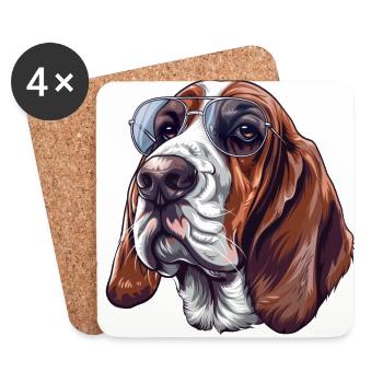 Basset Hound, Dog, Sunglasses, Summer - Coasters (set of 4) - white - Front