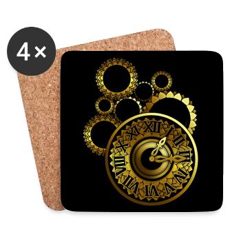 Goldenes Uhrwerk mit Zahnradmotiven - Untersetzer (4er-Set) - Weiß - Vorne