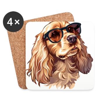 Cocker Spaniel, Dog, Sunglasses, Summer - Coasters (set of 4) - white - Front