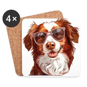 Epagneul Breton, Brittany dog, hund, Sonnenbrille, - Untersetzer (4er-Set) - Weiß - Vorne