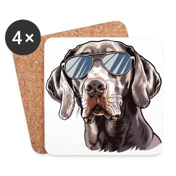 Braque de Weimar, chien, lunettes de soleil, été - Dessous de verre (lot de 4) - blanc - Devant