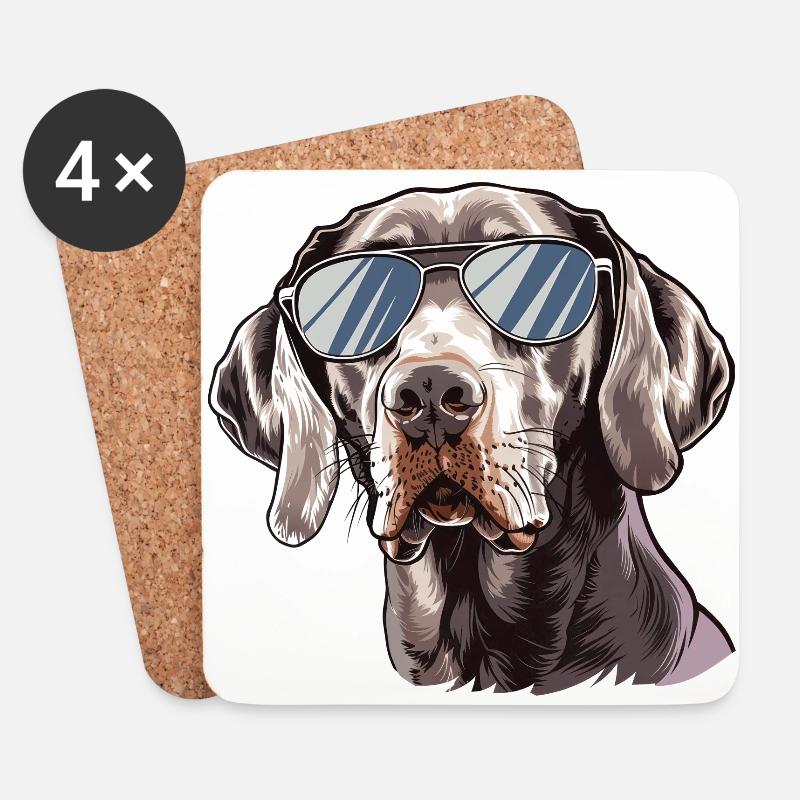Weimaraner, hund, Sonnenbrille, sommer - Untersetzer (4er-Set) - Weiß