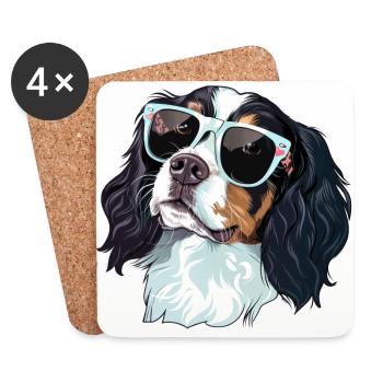 English Springer Spaniel, Hund, Sonnenbrille - Untersetzer (4er-Set) - Weiß - Vorne