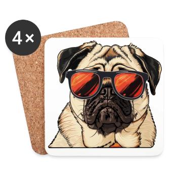 Pug, Pug dog, Dog, Sunglasses, Summer - Coasters (set of 4) - white - Front