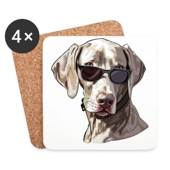 Braque De Weimar, Chien, Lunettes De Soleil, Été - Dessous de verre (lot de 4) - blanc - Devant