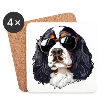 English Springer Spaniel, Hund, Sonnenbrille - Untersetzer (4er-Set) - Weiß - Vorne