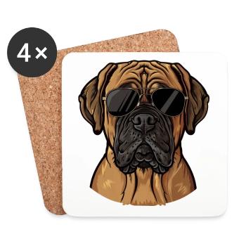 English Mastiff, Hund, Sonnenbrille, Sommer - Untersetzer (4er-Set) - Weiß - Vorne