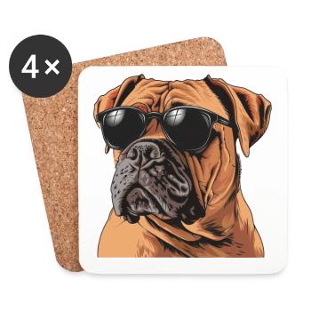 Bullmastiff, Dog, Sunglasses, Summer - Coasters (set of 4) - white - Front