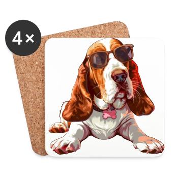 Basset Hound, Dog, Sunglasses, Summer - Coasters (set of 4) - white - Front