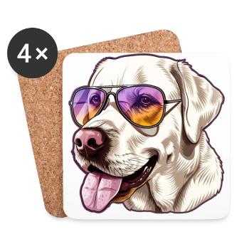 Labrador Retriever, Chien, Lunettes De Soleil, Été - Dessous de verre (lot de 4) - blanc - Devant