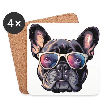 Französische Bulldogge, Frenchie, French Bulldog, - Coasters (set of 4) - white - Front