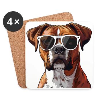 Deutscher Boxer, Hund, Sonnenbrille, Sommer - Untersetzer (4er-Set) - Weiß - Vorne