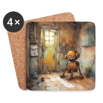 Alter rostiger verlassener Roboter 2 - Untersetzer (4er-Set) - Weiß - Vorne
