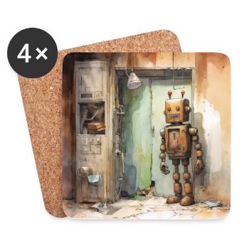 Old Rusty Abandoned Robot 3 - Coasters (set of 4) - white - Front
